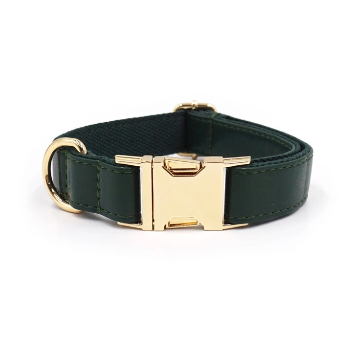dark green pu leather dog collar