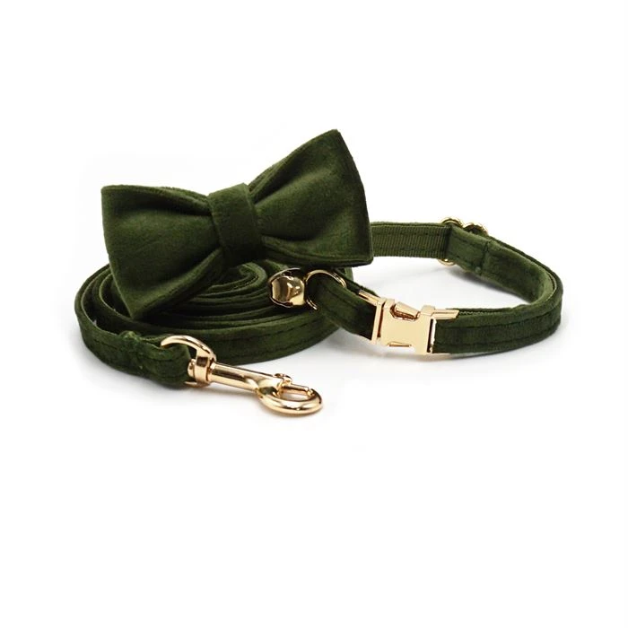 Military Green Velvet Cat Collar Set