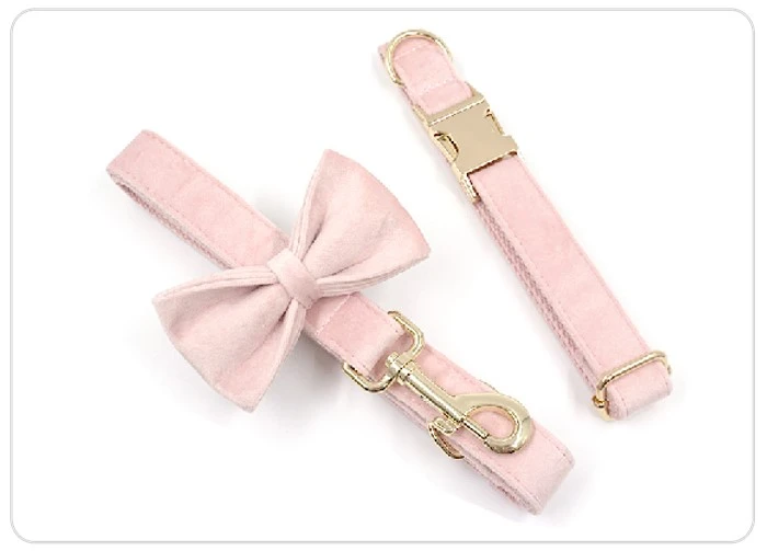 baby pink velvet dog harness and leash set
