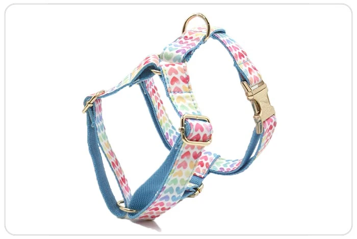 blue heart pattern dog harness
