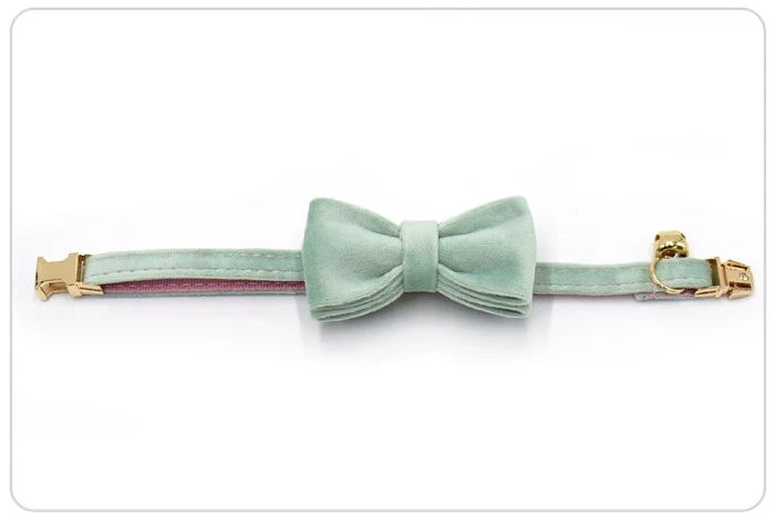 mint pink velvet cat collar and bow