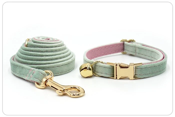 mint pink velvet cat collar and leash set
