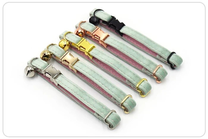 mint pink colorful metal buckle velvet cat collar set