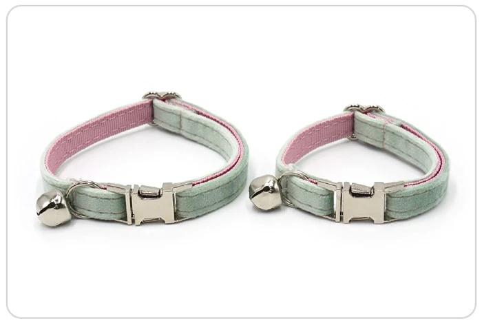 sliver metal buckle velvet cat collar set