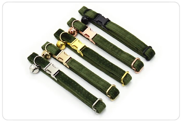 metal buckle military green velvet cat collar