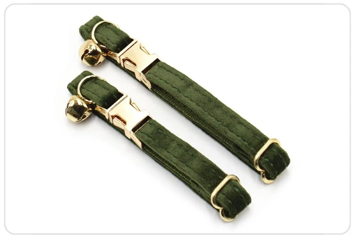 gold metal buckle military green velvet cat collar gold metal buckle military green velvet cat collar