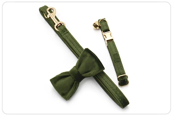 shinny gold metal buckle military green velvet cat collar