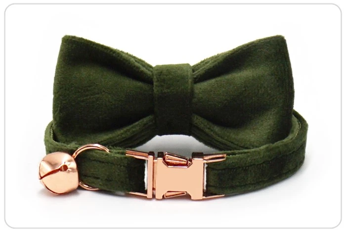 rose gold metal buckle military green velvet cat collar