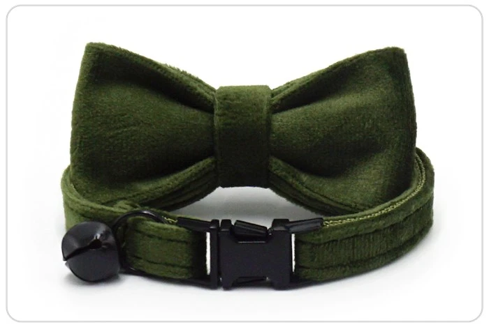 black metal buckle military green velvet cat collar