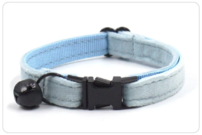 black buckle light blue velvet cat collar
