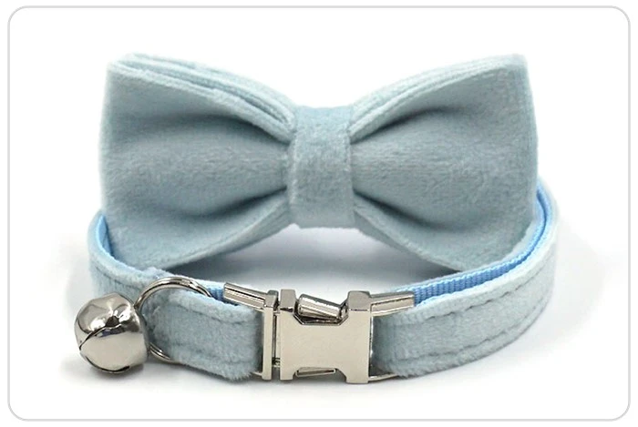 light blue velvet cat collar and bowtie set