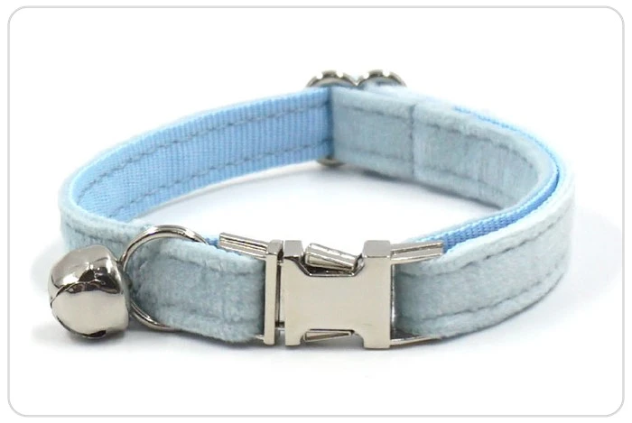 sliver buckle light blue velvet cat collar set