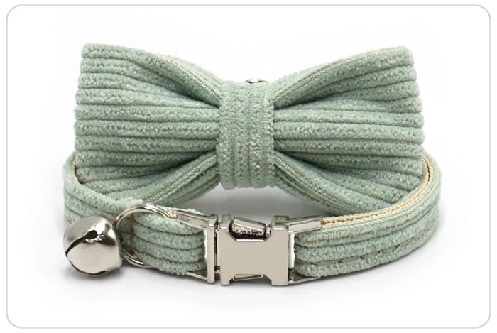 white tea corduroy cat collar and leash set