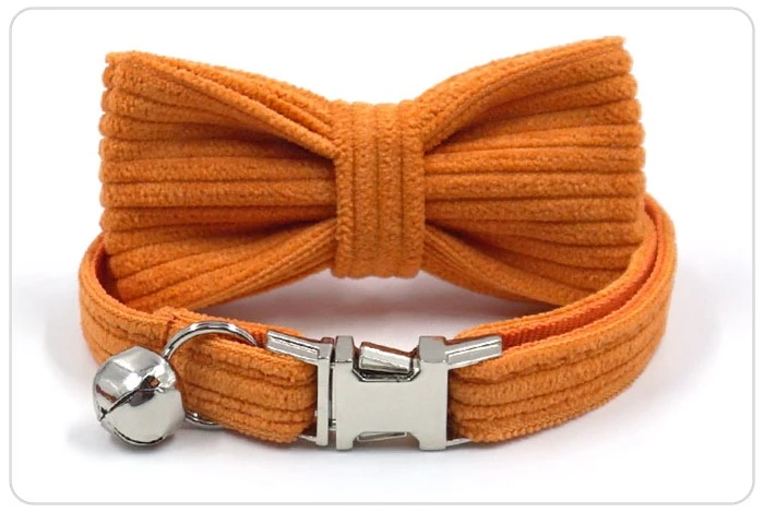 orange corduroy cat collar and bow set orange corduroy cat collar and bow set