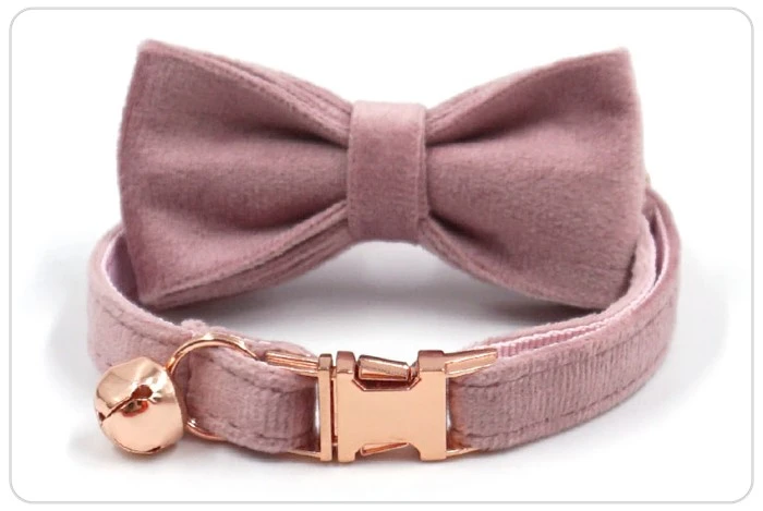rose gold metal buckle velvet cat collar set