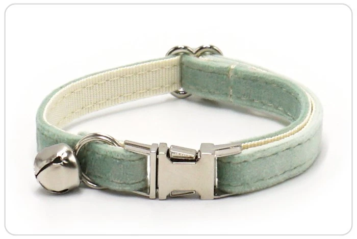 sliver buckle sage green velvet cat collar