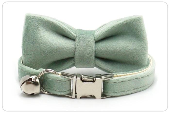 sliver buckle sage green velvet cat collar and bowtie set sliver buckle sage green velvet cat collar and bowtie set
